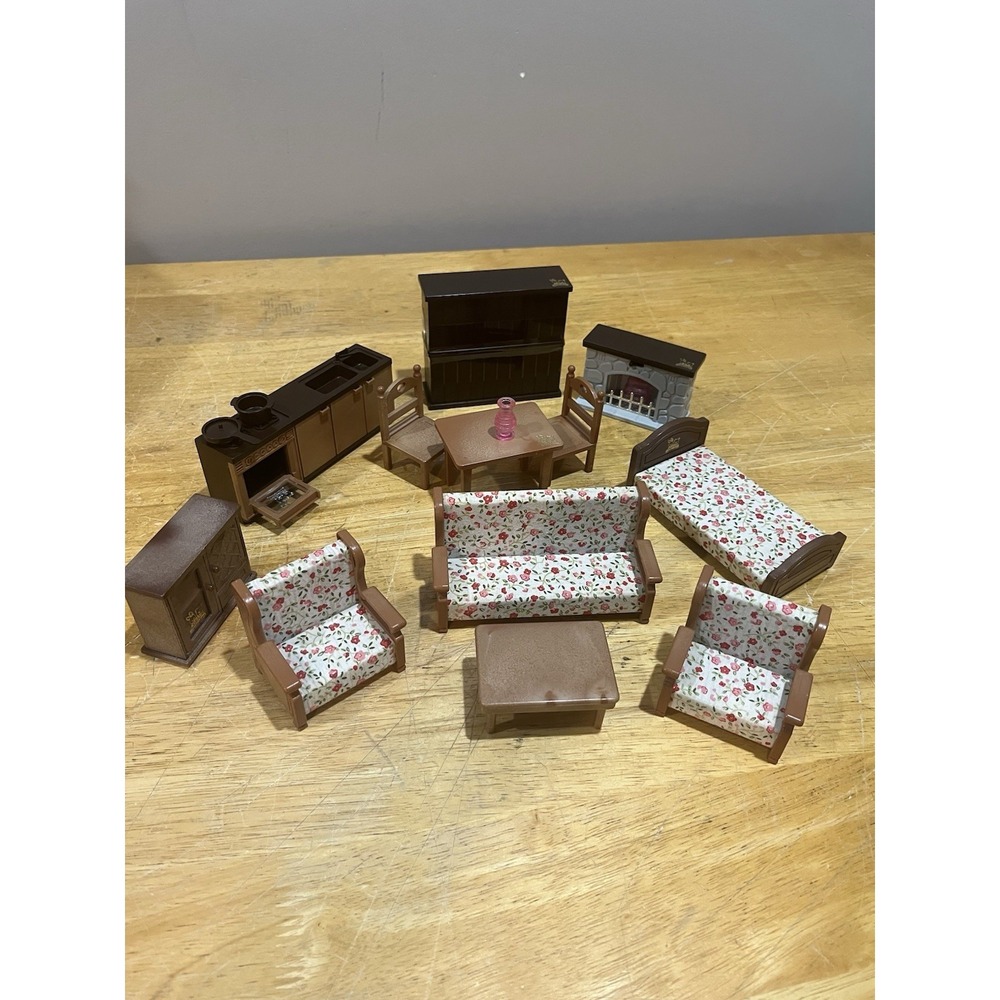 Vtg Bandai Maple Town Story Critters Furniture Fireplace Kitchen Table Lot Of 15